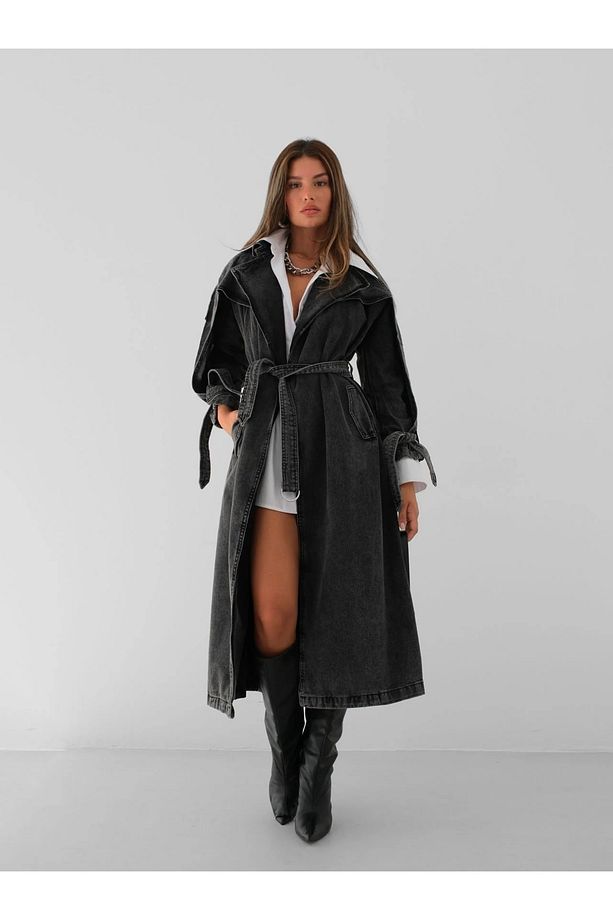 TASARIM KOT TRENÇKOT MAXİ BOY KEMERLİ - 2