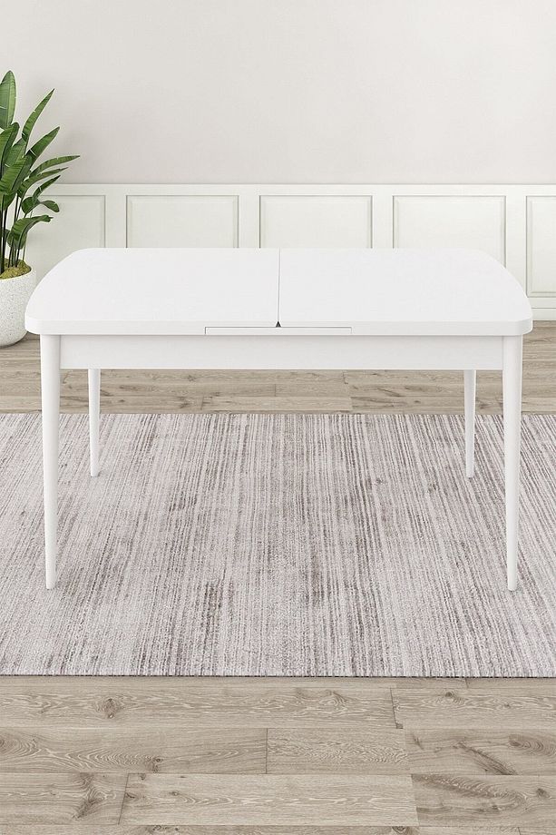 Kar Serisi Beyaz Masa 80x132 Açılabilir Mdf Mutfak Masa Takımı 4 Siyah Sandalye Ve 1 Bench - 3