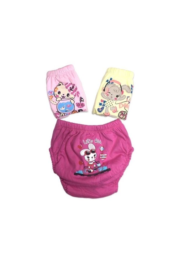 Storybaby 3-Pack Large Size Girls' Training Underwear-Size 3 (Dark Pink/Pink/Yellow)