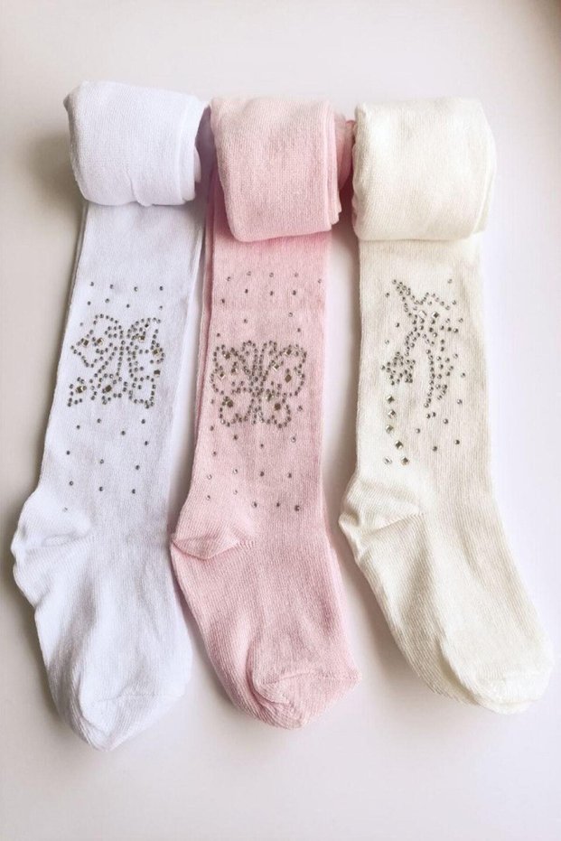 Girl's Mixed Color 3-Piece Cotton Stoned Pantyhose