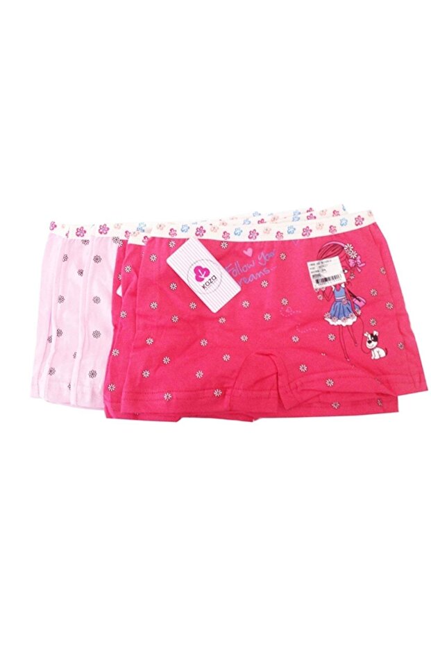 Girls' Mixed Color Patterned Cotton Boxers 6 Pack