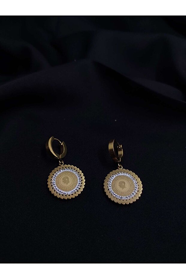 Çeyrekli Altınlı Çelik Küpe - 1