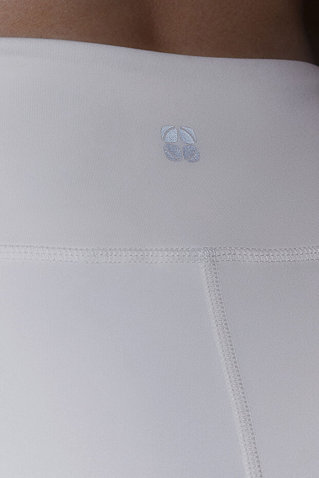 Ekru Fırçalı Soft Kumaş Reflektör Baskılı İspanyol Paça Yoga Örme Spor Tayt THMAW24TY00066 - 3