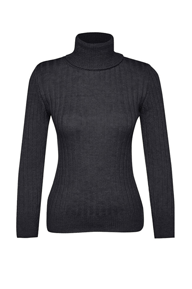 Dunkelanthrazitfarbener, weicher, strukturierter Basic-Strickpullover TWOAW20FV0133 - 8