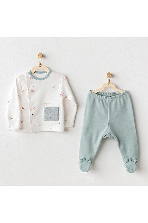 Erkek Bebek Zıbın Takım 2 Pcs Sıde Snap Set Cırcur Party Yeşil - 1