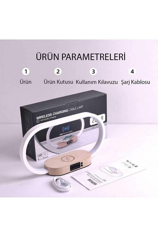 Kablosuz Şarj Cihazı Gece Lambası Masa Lambası LED Masa Lambası Başucu 10W Kablosuz Şarj USB Type-C - 5