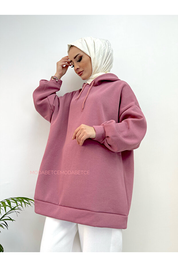 Extra Oversize Basic 3 Iplik Pamuklu Şardonlu Kadın Sweatshirt 1003 - 1