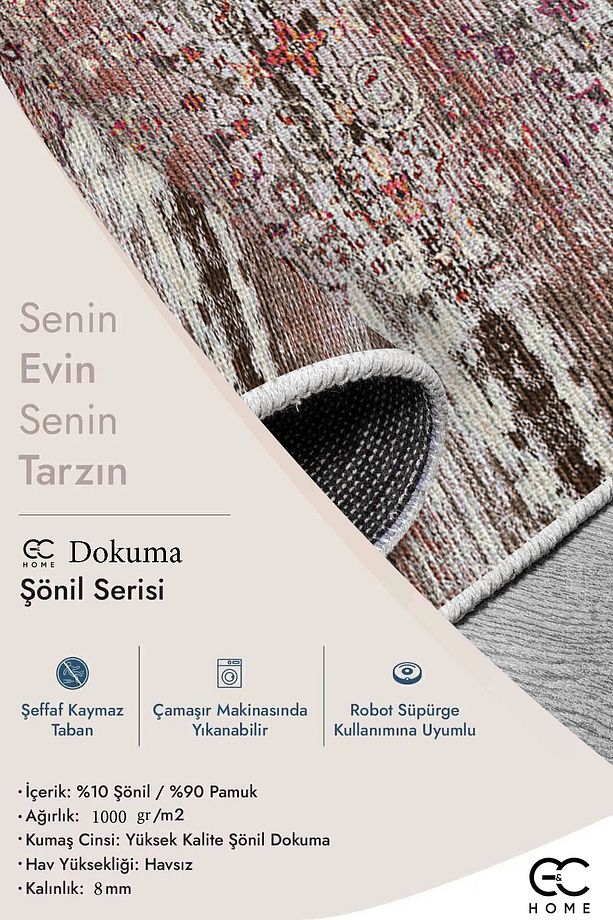 ABSTRACT DESENLİ VİNTAGE (SOYUT-ESKİTME) DESENLİ DOKUMA ŞÖNİL SALON MUTFAK OFİS KORİDOR HALISI - 7