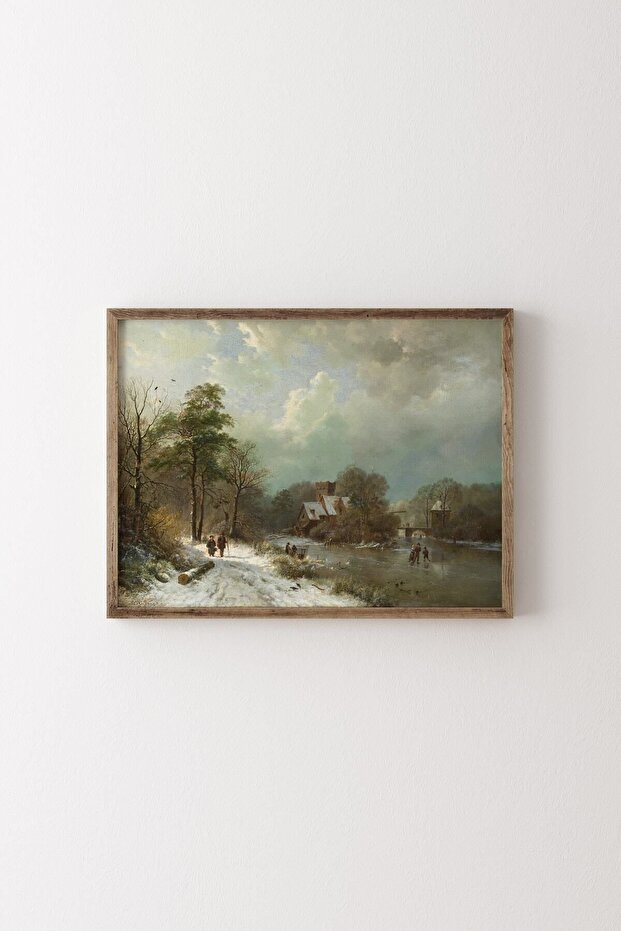 Kış Manzarası - Ahşap Desenli Çerçeve - 1
