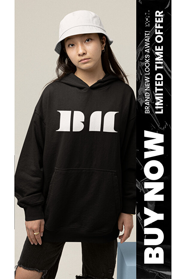 Babymonster Printed Cotton 3-Yarn Quality Hooded Oversize Sweatshirt
