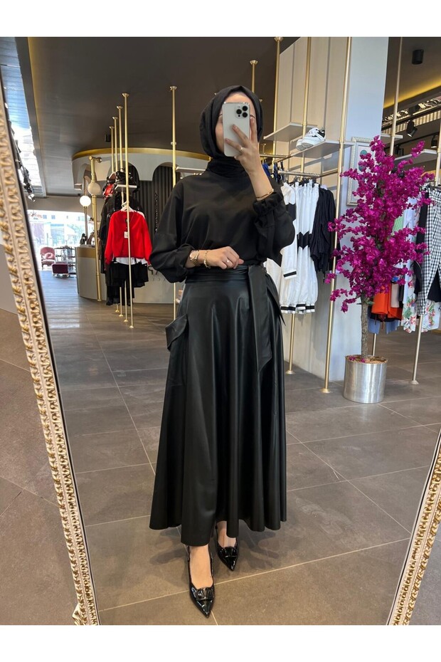 HUKKA DESİGN- DERİ ETEK - 2