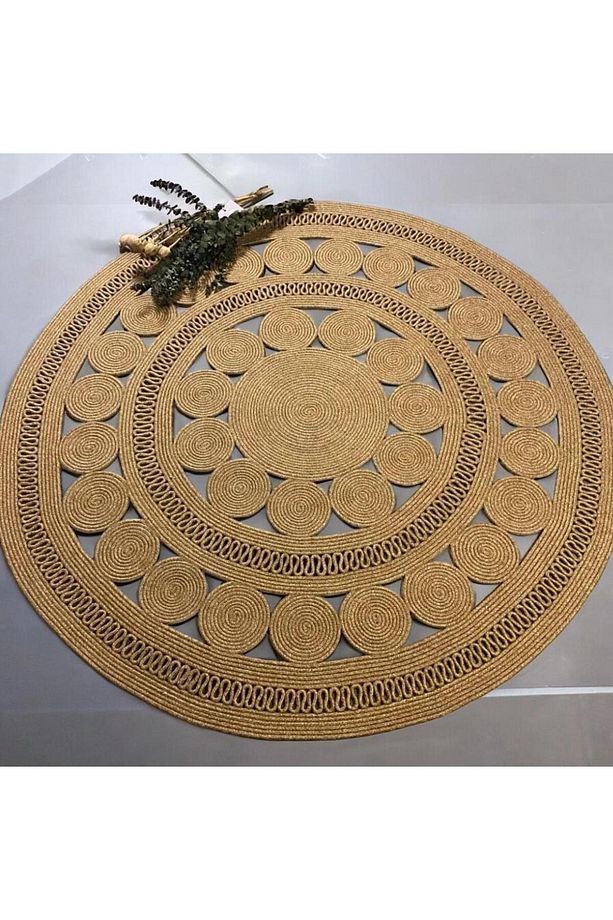 jüt Hasır görünümlü Desenli Modern El Örgüsü daire Halı Kilim - 1