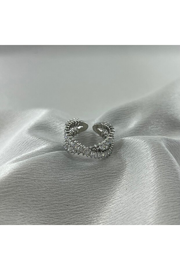 خاتم فولاذي قابل للتعديل - فضي وحجر الزركون - 7