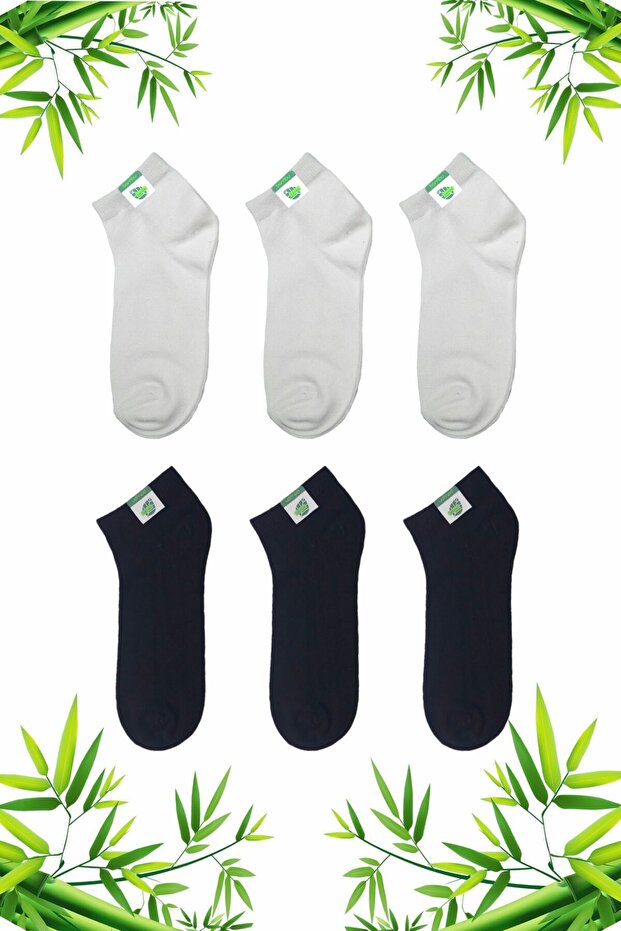 6 Pairs Black White Color Women's Bamboo Booties Socks
