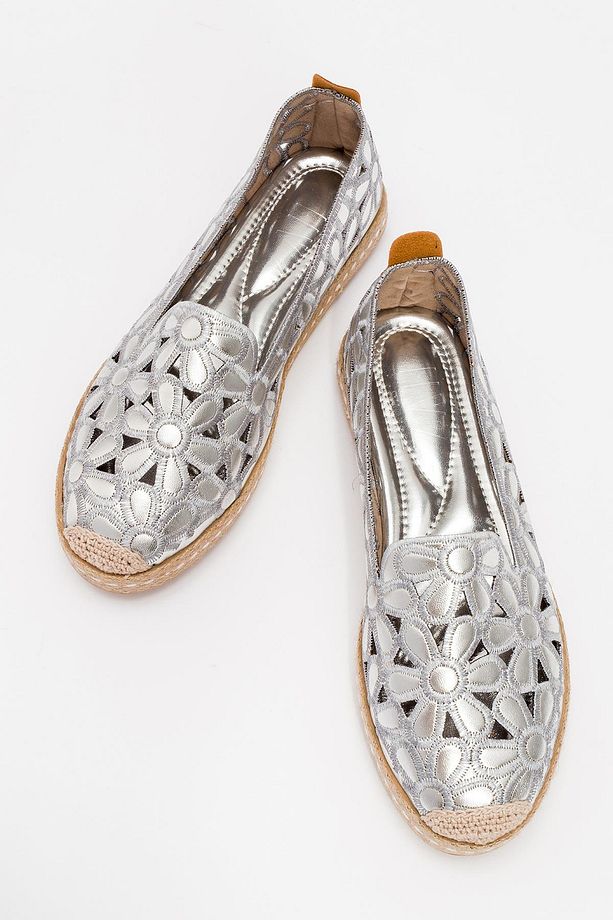 Kadın Hasır Taban Desenli Espadril Çiçek Desenli Ayakkabı - 5