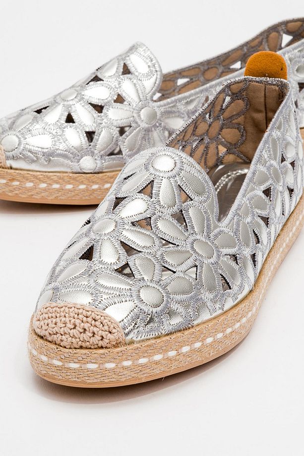Kadın Hasır Taban Desenli Espadril Çiçek Desenli Ayakkabı - 3