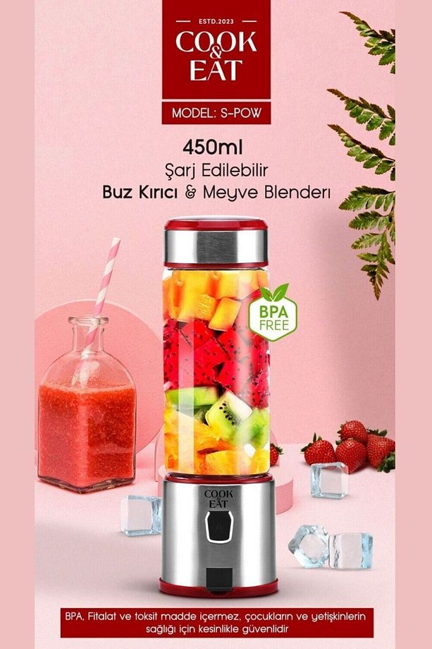 450mL Şarjlı Kişisel Blender Taşınabilir Smoothies Shake'n - 5
