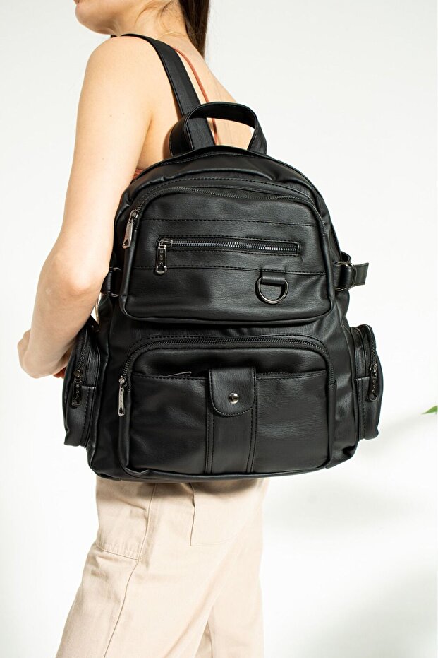 حقيبة ظهر جلدية - غسيل متعدد الأقسام - 2