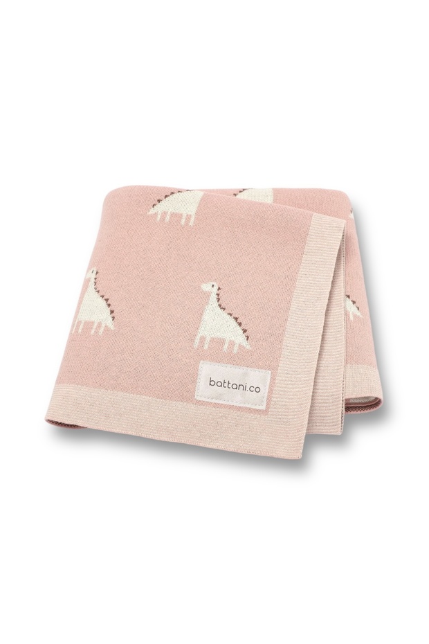 Knitted Baby Blanket for Baby Girl and Boy 85cm X85Cm Pink Dino