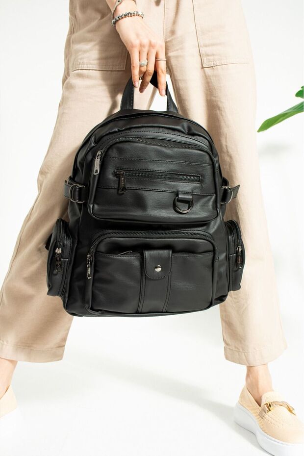 حقيبة ظهر جلدية - غسيل متعدد الأقسام - 3