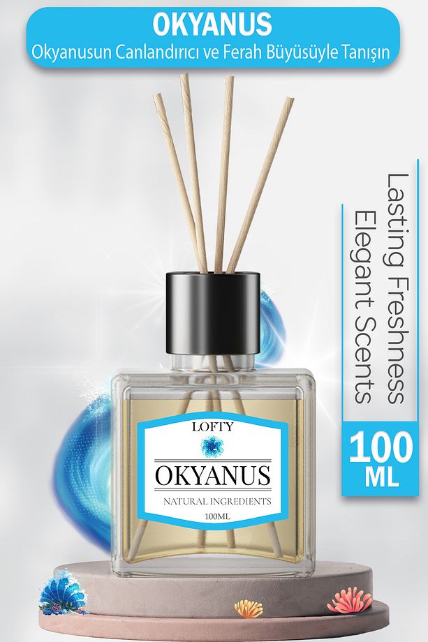 Okyanus Çubuklu Oda Kokusu Uçucu Yağ Reed Diffuser Banyo Yatak Odası Mutfak Ferah Koku 100ml - 1