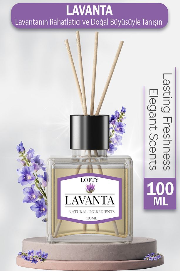 Lavanta Çubuklu Oda Kokusu Uçucu Yağ Reed Diffuser Banyo Yatak Odası Mutfak Ferah Koku 100ml - 1