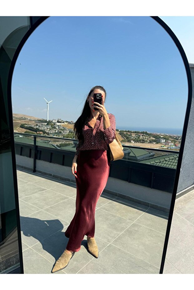 Burgundy Satin Skirt