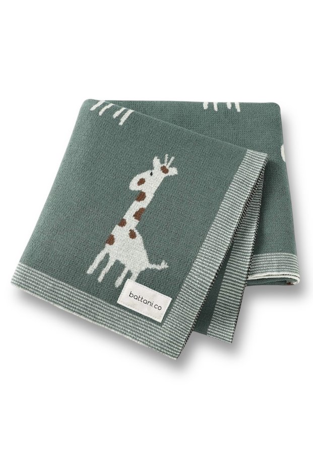 Knitted Baby Blanket for Baby Girl and Boy 85cm X85Cm Green Züry