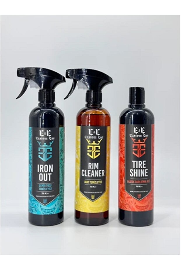 E&E Custom Car Demir Tozu Temizleyici 700 Ml, Jant Temizleyici 700 Ml, Lastik Parlatma Jeli 700 ml - 1