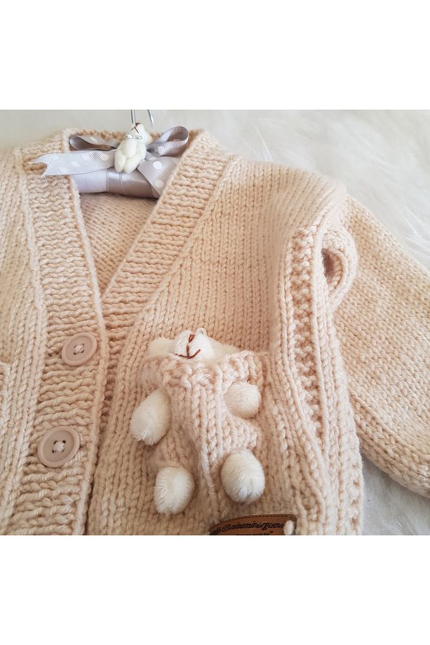 Ayıcıklı El Örgüsü Unisex Bebek Çocuk Hırka - 3