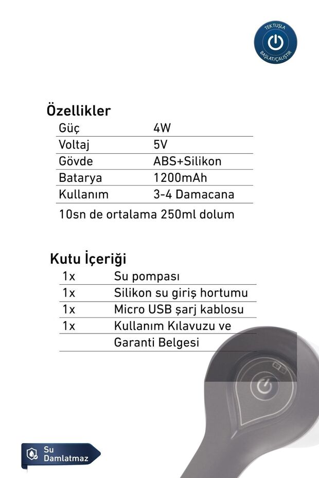 Damacana Su Pompası Şarjlı Wp-100 Damlatmaz - 6
