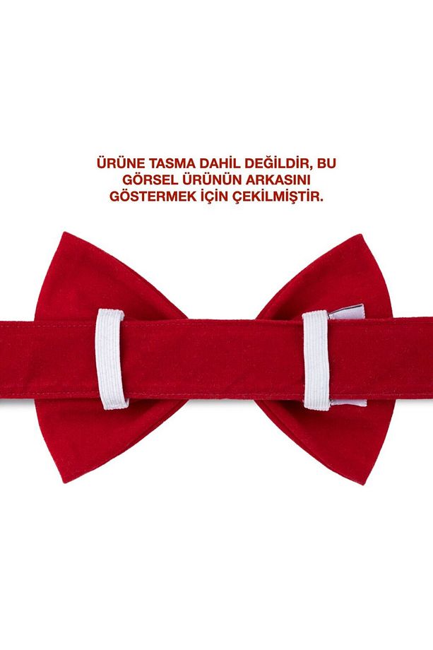 Kırmızı Kadife Köpek Papyonu (3 BEDEN) - Sadece Papyon Tasma Dahil Değil - 2