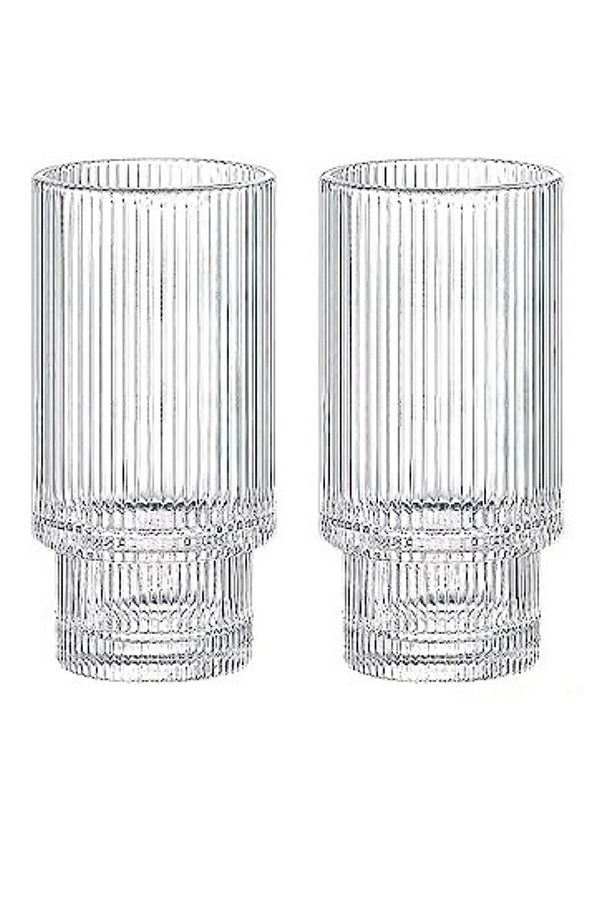 Çizgili Yeni Tasarım Cam Bardak Meşrubat, Latte, Neskafe, Kokteyl, Su Bardağı 400 ml 2 Adet - 2812 - 3