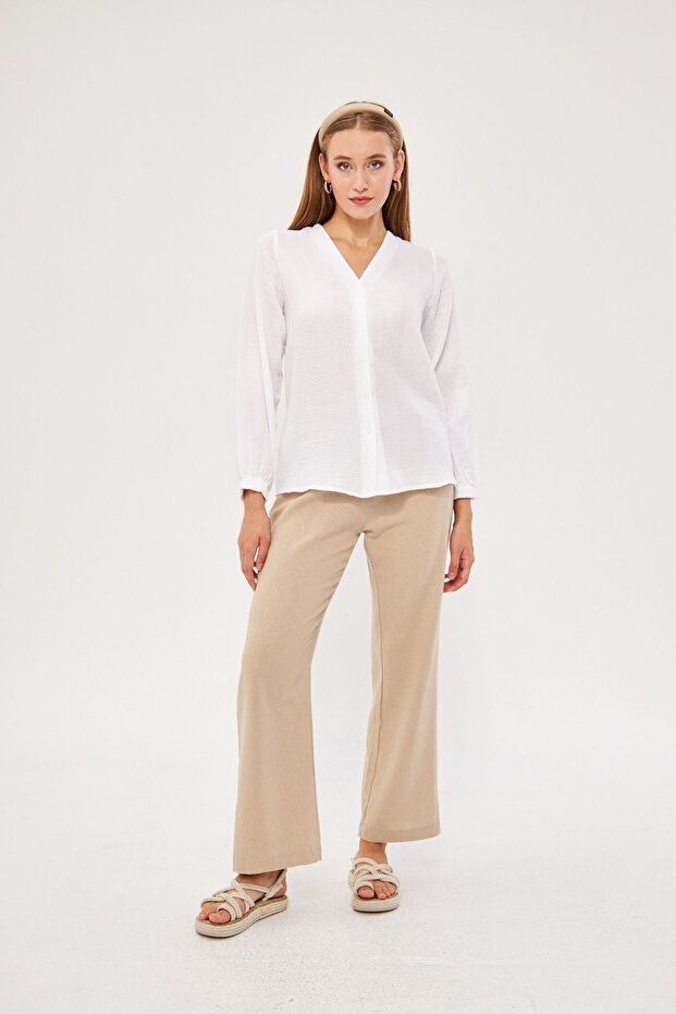 Women's Muslin Fabric Sleeve Elastic Shirt