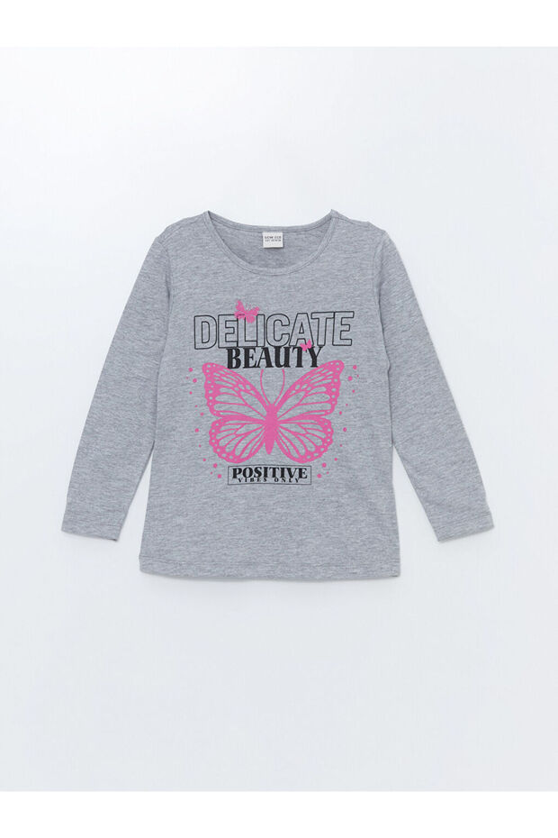 Crew Neck Printed Long Sleeve Girl's T-Shirt