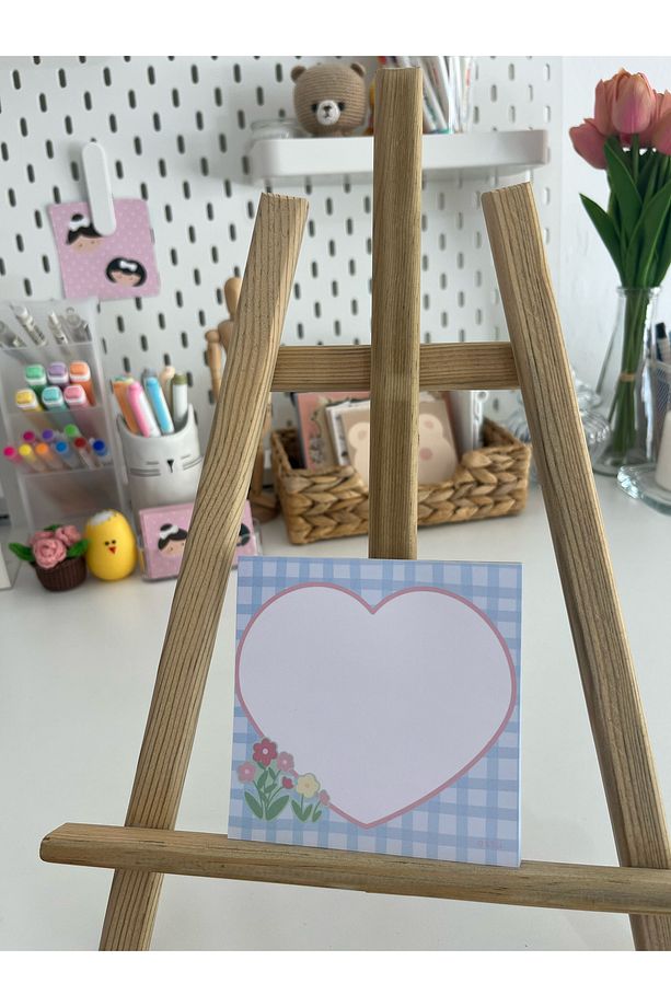 10x10cm Mavi Piti Kareli Çiçek Notluk Memopad/Notepad/Defter - 3