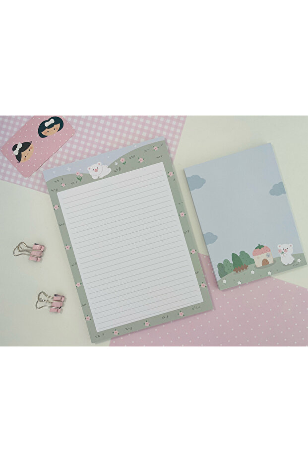 Çayır Beyaz Ayıcık Set Memopad/Notepad/Defter - 2
