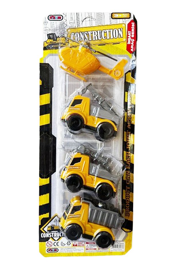 Kucuk Plastık Araba Vinç Kamyon Helikopter & 4 Adet - 1