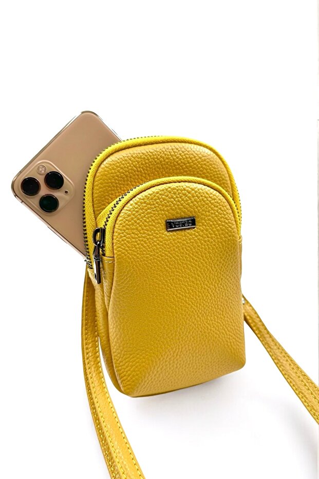 Handmade Italian Style 100% Real Genuine Leather Women's Shoulder Bag with Strap and Phone Holder