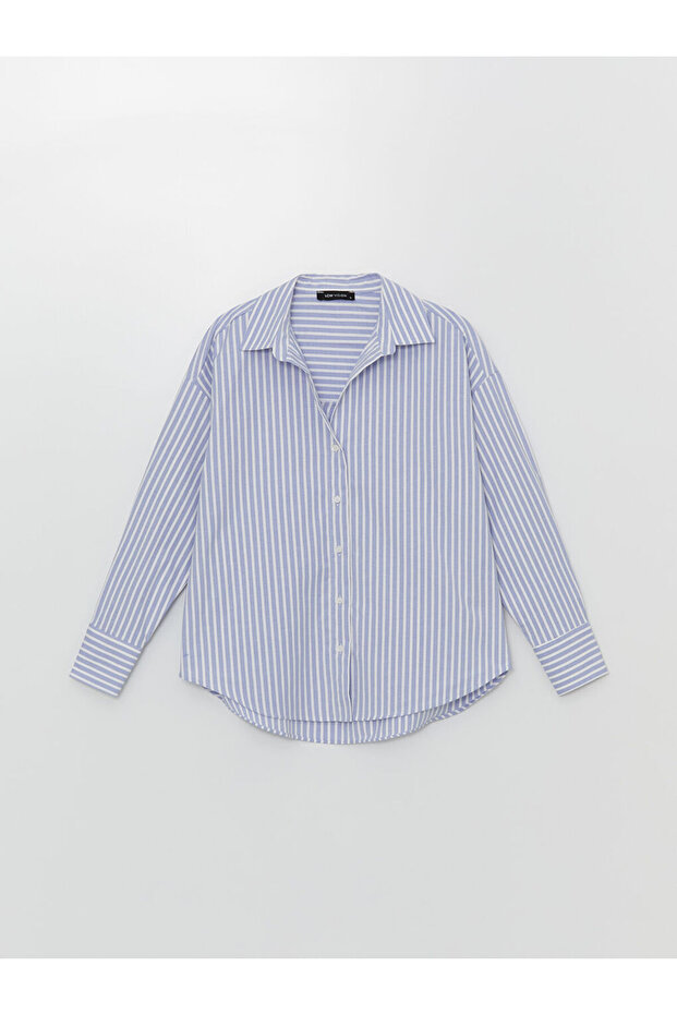 Çizgili Oversize Kadın Gömlek - 5