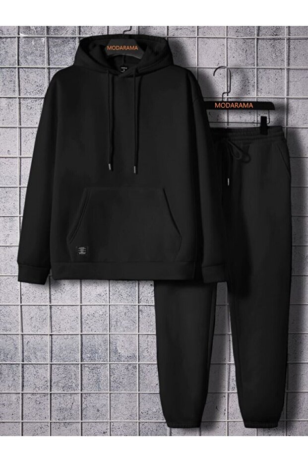 SET DE PANTALONI DE ANTRENAMENT CU GLUGĂ SOLID - 1