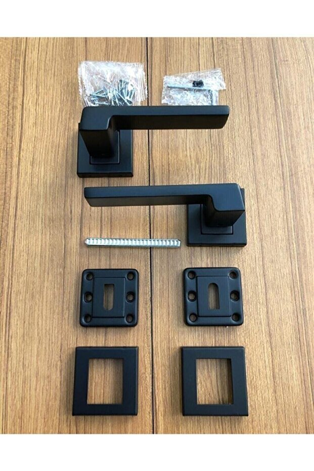 Anka Çelik Mat Siyah Kare Rozetli Oda Kapı Kolu (İÇ KAPI) - ODA KAPI KOLU - 5