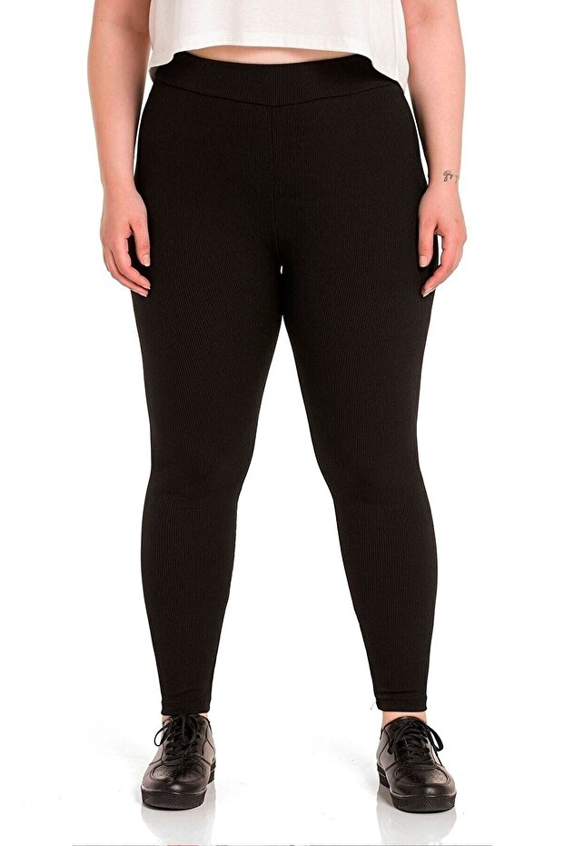 Women's Plus Size Black Ribbed High Waist Leggings