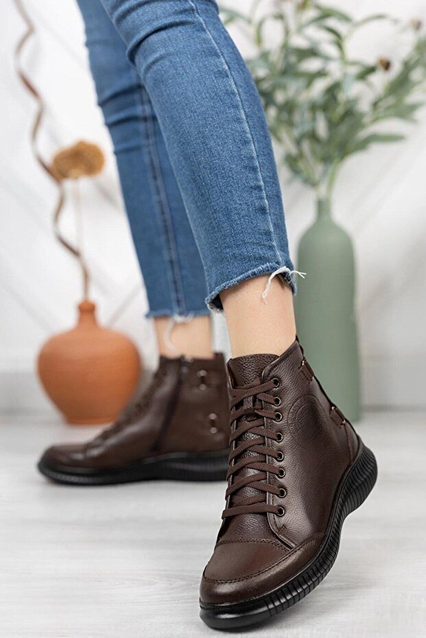 Kafkaslar Hakiki Gerçek Deri Fermuarlı Kısa Bot - 1