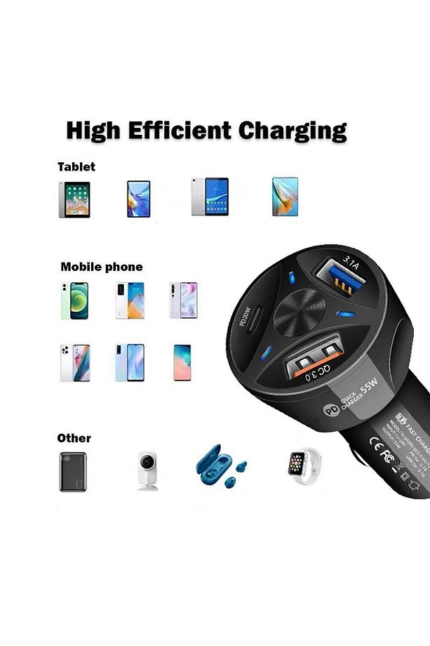 Araç Çakmaklık Şarjı - Type C Şarj Aleti - Usb Şarj - 55w Araba Çakmak Soket Şarj - Çakmak Şarj - 5
