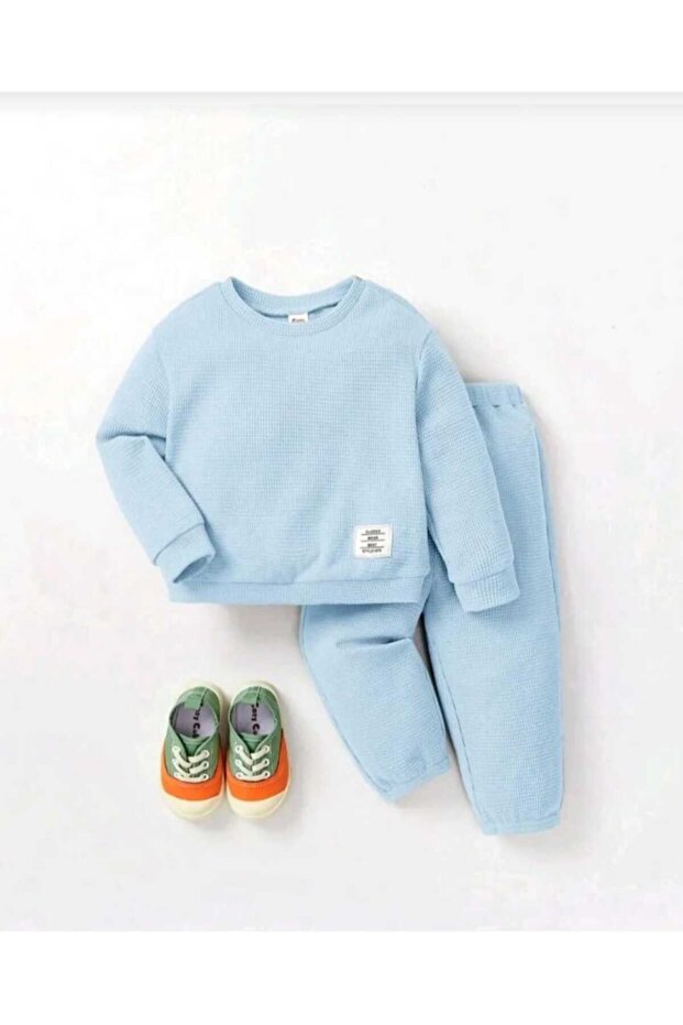Unisex Long Sleeved Sweatshirt and Pants Set for Girls/Boys, Waffle Wafer Fabric