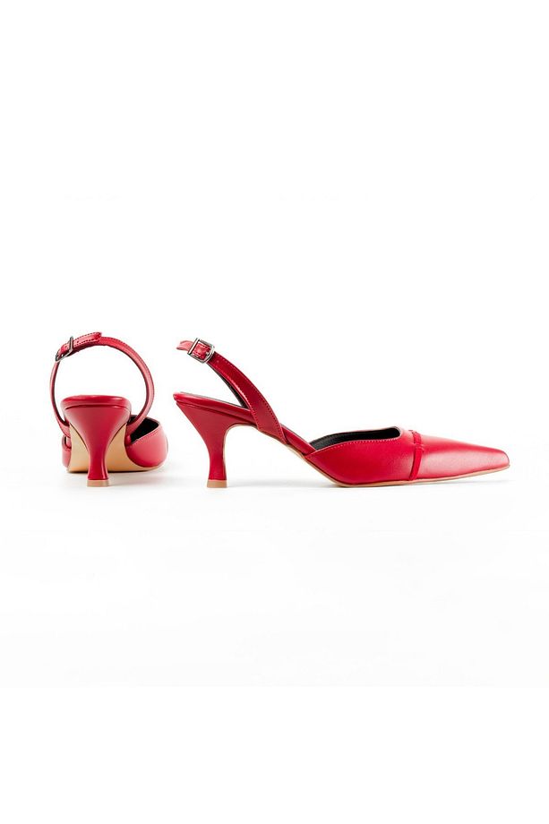 Sivri Burun Topuklu Ayakkabı Kitten Heels (Kırmızı) - 3