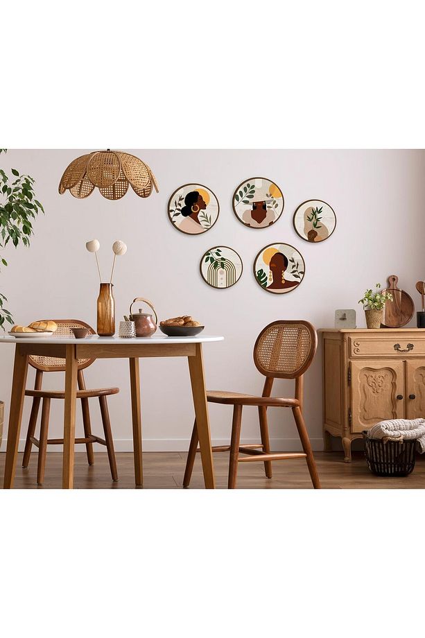 Dekoratif Çiçeçekler Mdf 5 Parça Çerçeve Görünümlü Daire Tablo Set - 4