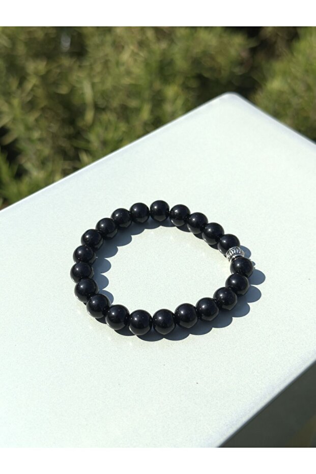 Natural Glossy Onyx Stone Unisex Bracelet - Stylish and Durable Accessory Bracelet