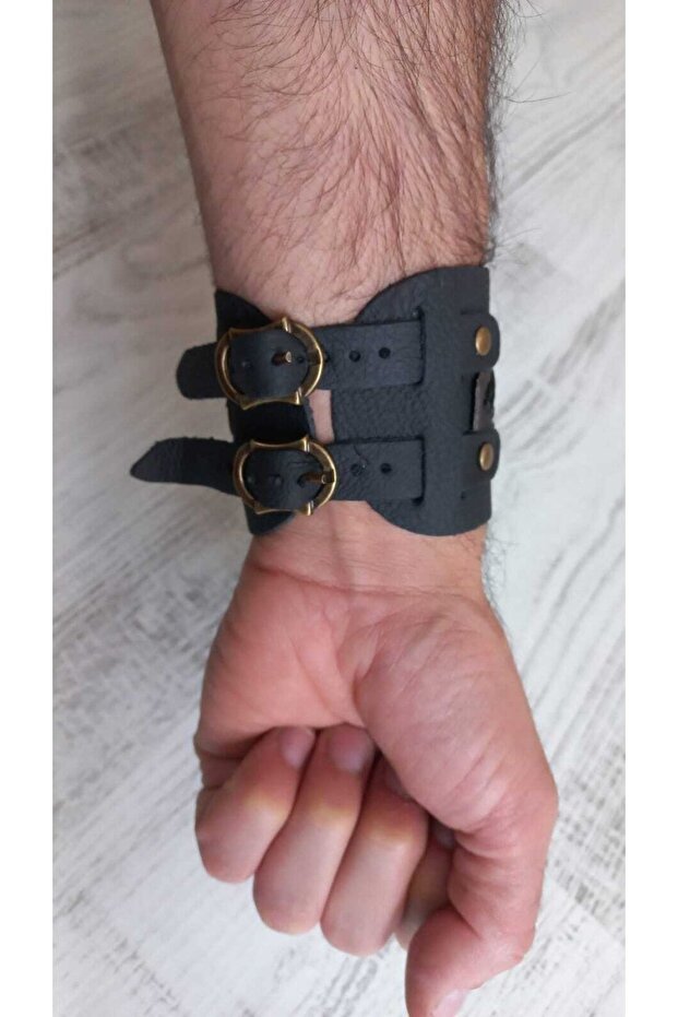 Selçuklu Devlet Arması Model Çift Kayışlı Deri Bileklik - 3